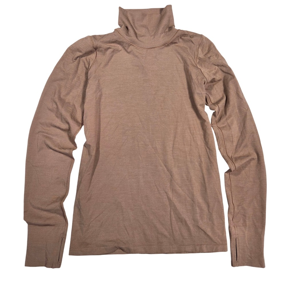 Athleta Brown Wool Blend Turtleneck Long Sleeve Top with Thumbholes Size M